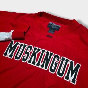 Vintage 90s Champion Muskingum Muskies Windbreaker Jacket Mens Size XL Red